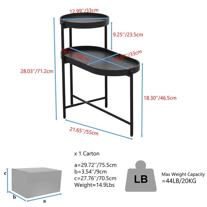 2 Tier Black Side Table with Storage for Living Room