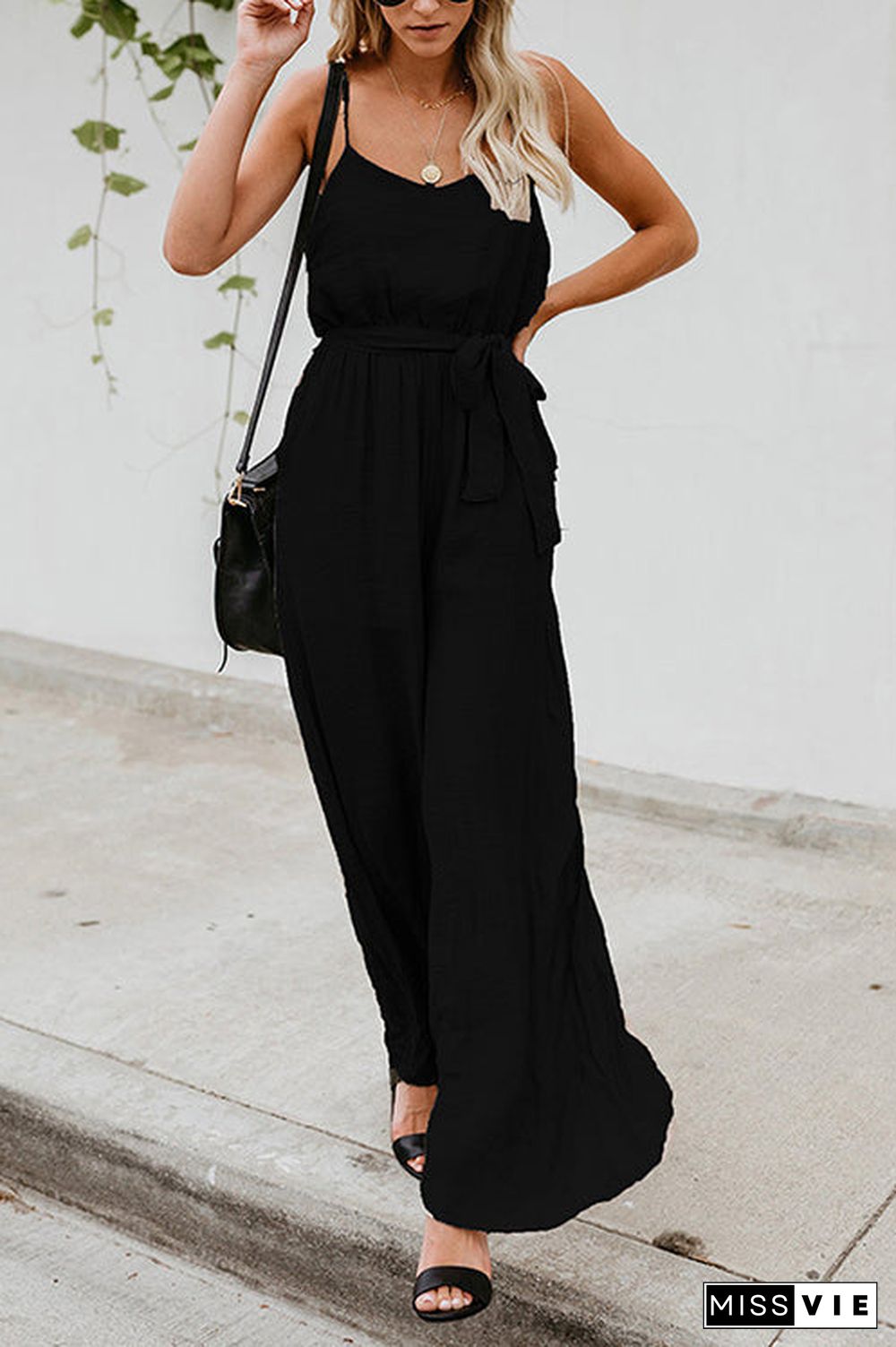 Flowy V Neck Belted Slip Jumpsuits