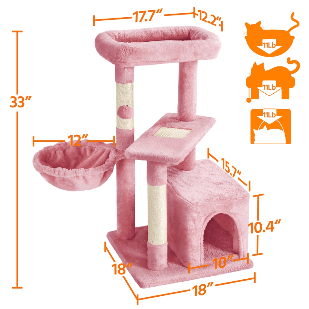 SmileMart 33" H Cat Tree Tower with Condo and Perches, Pink