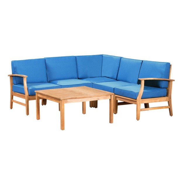 Perla 6pc Acacia Wood Patio Chat Set Blue Christopher Knight Home