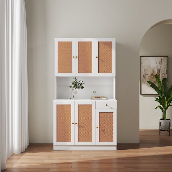 Modern High Wardrobe Cabinet，with 6 Doors，1 Open Shelves and 1 Drawer - - 37310973