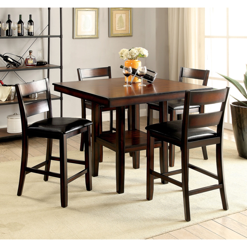 Belerd Contemporary Brown Cherry Wood 5 Piece Counter Height Dining Set by Furniture of America