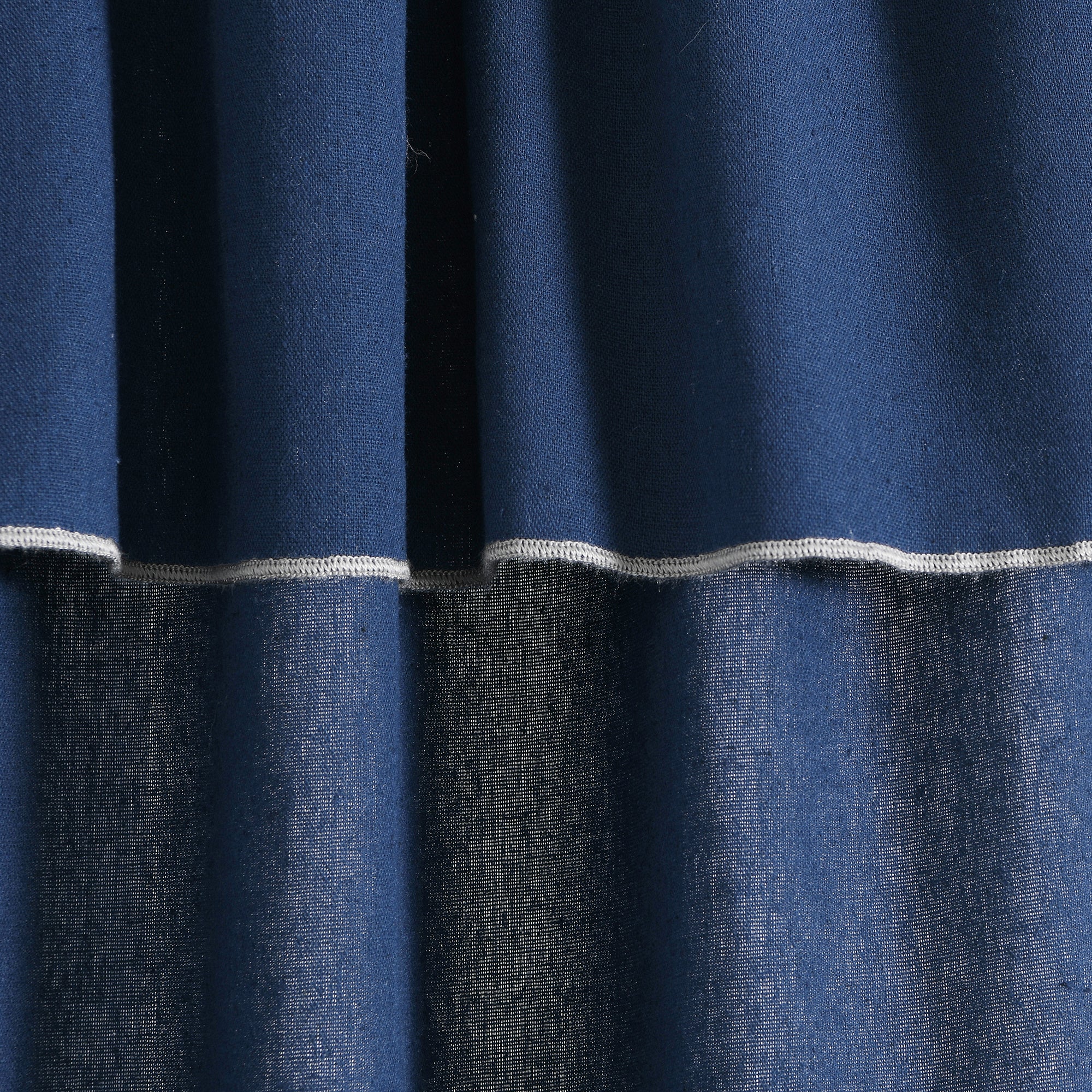 Modern Faux Linen Embroidered Edge With Attached Valance Window Curtain Panel Set