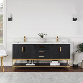 Altair Wildy 72 in. W x 22 in. D x 34 in. H Bath Vanity in Black Oak with Grain White Composite Stone Top 546072-BO-GW-NM