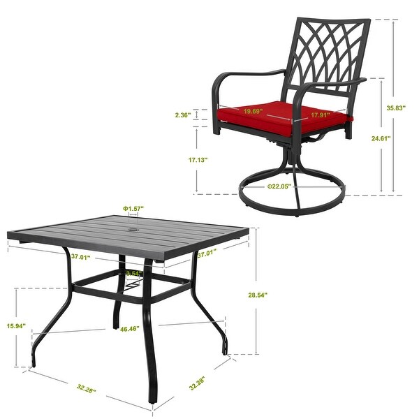 Nuu Garden Outdoor 5Piece Dining Set，Stackable Chairs and 37'' Square Dining Table