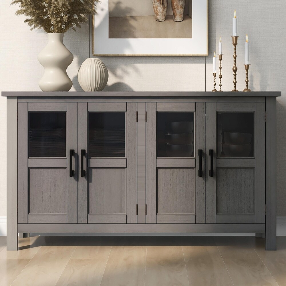 4 Door Cabinet with Adjustable Shelf and Metal Handles