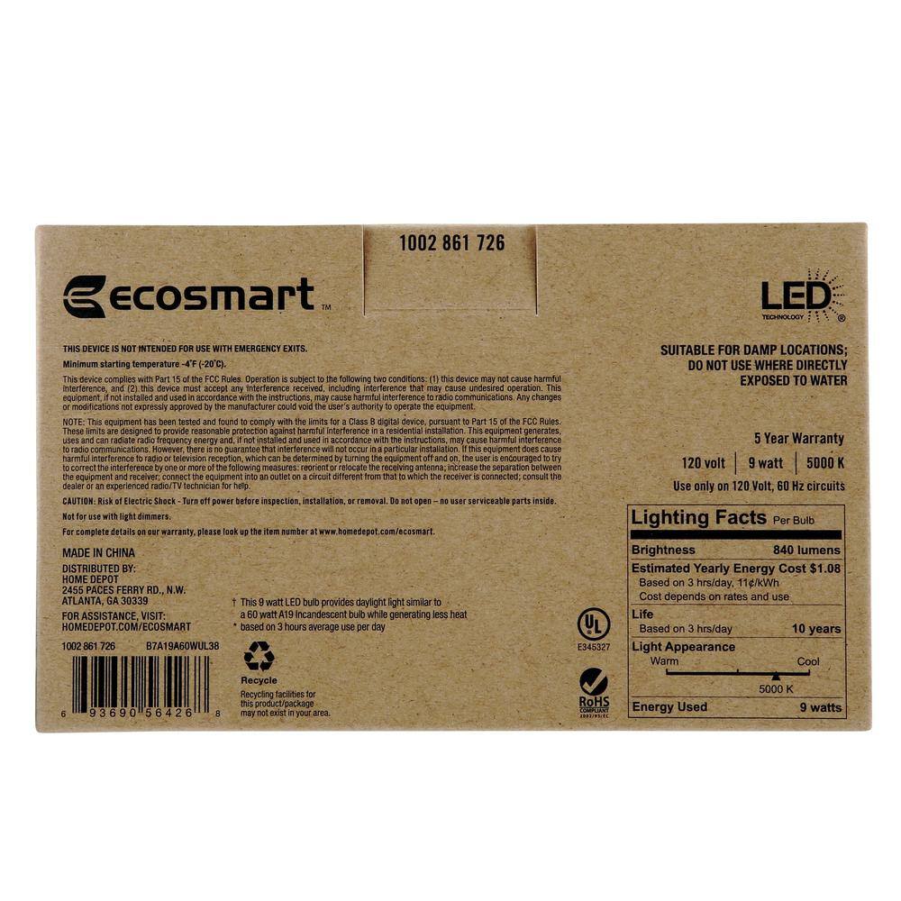 60-Watt Equivalent A19 Non-Dimmable LED Light Bulb Daylight (32-Pack) B7A19A60WUL38