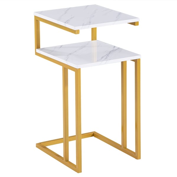 C-Type Side Table Double-Layer Gold Marble Sticker Modern Industrial End Table