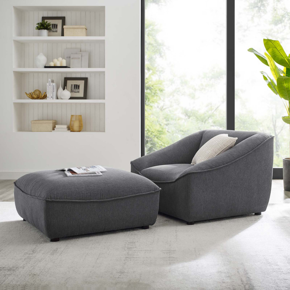 Armchair Accent Chair and Ottoman  Fabric  Dark Gray  Modern  Lounge   Transitional   Armchairs And Accent Chairs   by House Bound  Houzz