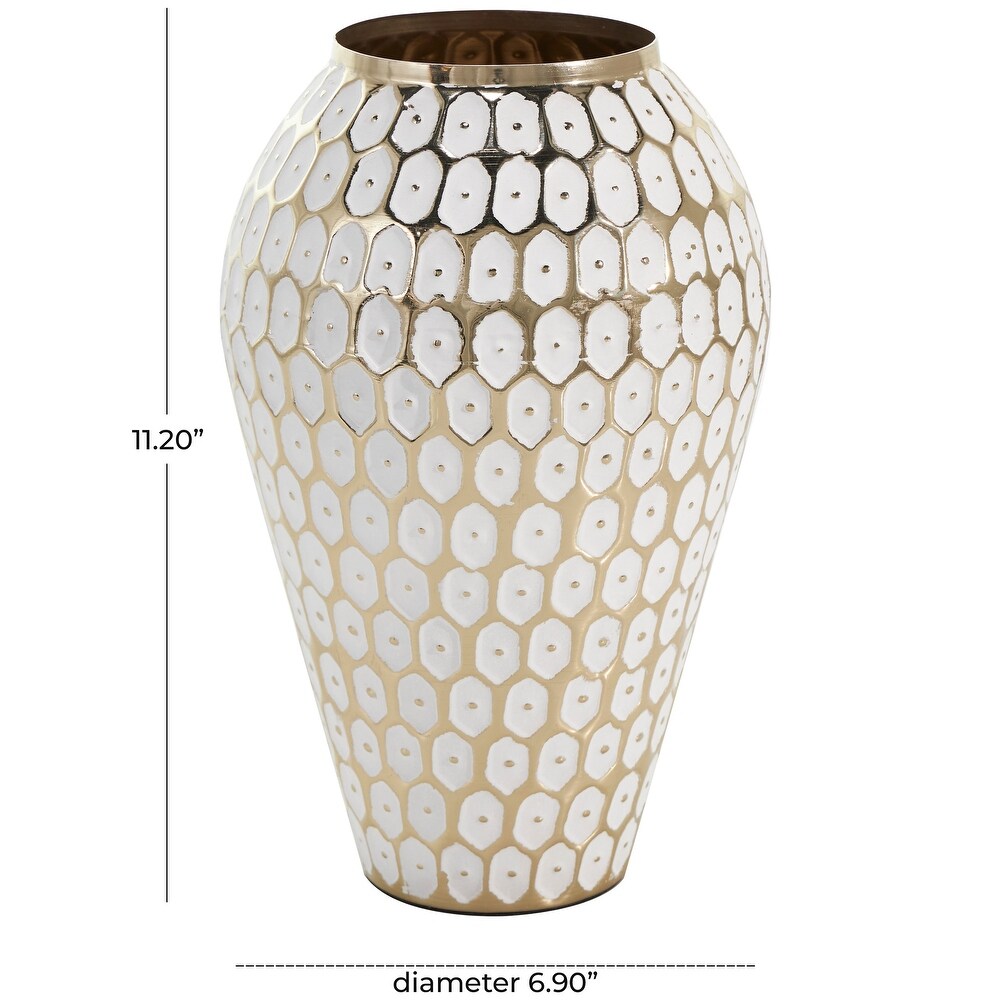 Gold Metal Geometric Dot Vase with White Accents