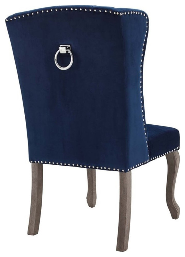 Pemberly Row French Vintage Velvet Dining Side Chair in Navy   Eclectic   Dining Chairs   by Homesquare  Houzz