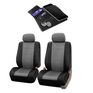 FH Group PU Leather 47 in. x 23 in. x 1 in. Half Set Front Seat Covers DMPU001GRBLK102