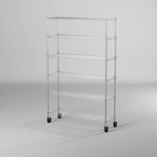 TRINITY EcoStorage Chrome 6-Tier Rolling Steel Wire Shelving Unit (48 in. W x 77 in. H x 18 in. D) TBFZ-0932