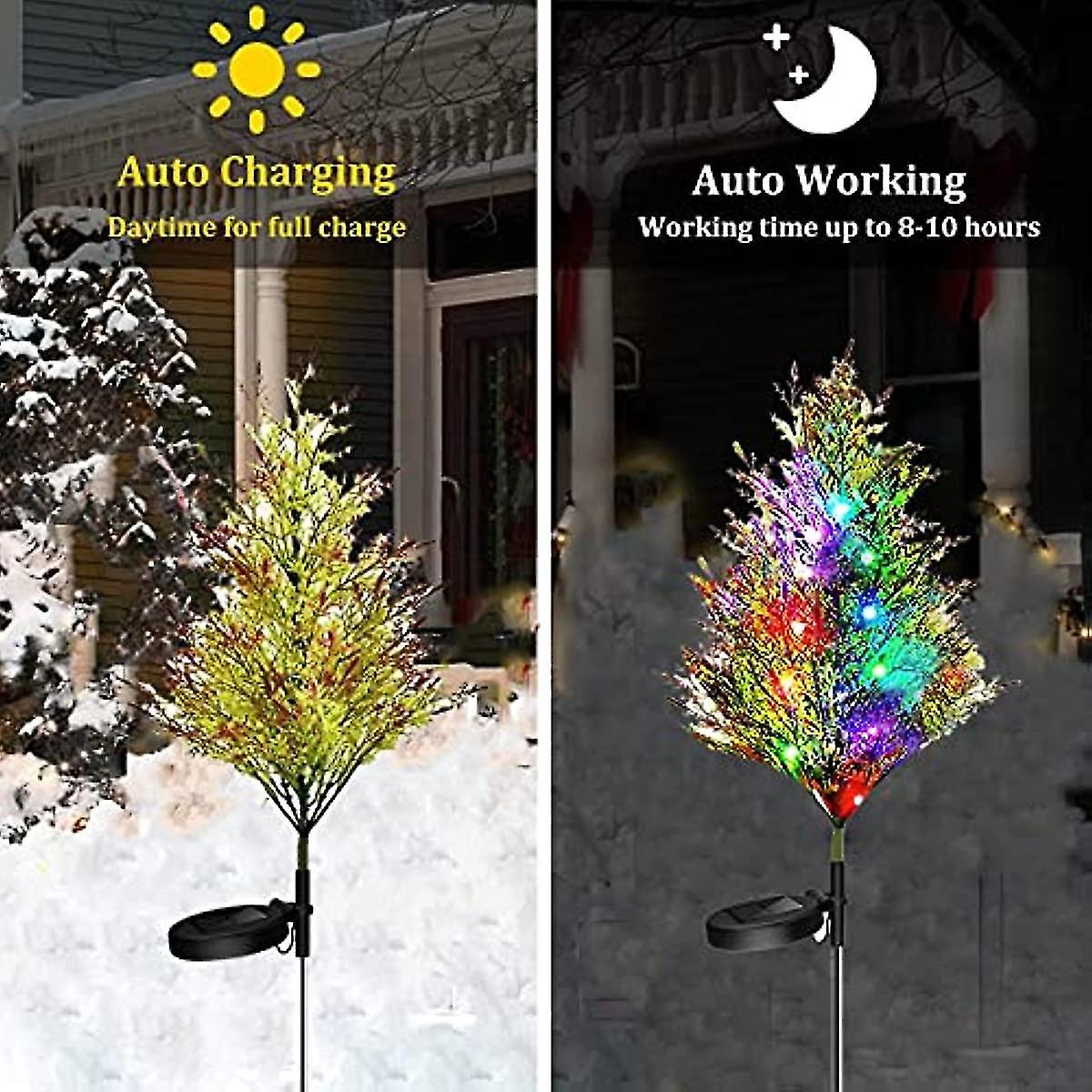 2pcs Led Solar Garden Christmas Tree Stake Lights Outdoor Waterproof  Dual Mode Solar Powered Christmas Decorations Lights For Yard Patio Lawn Pathway