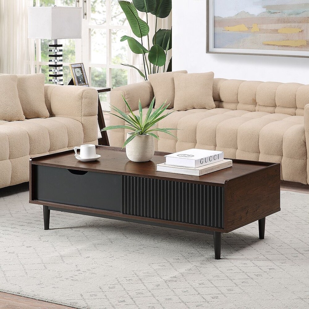 Manhattan Comfort Duane Modern Ribbed Coffee Table with Drawer and Shelf