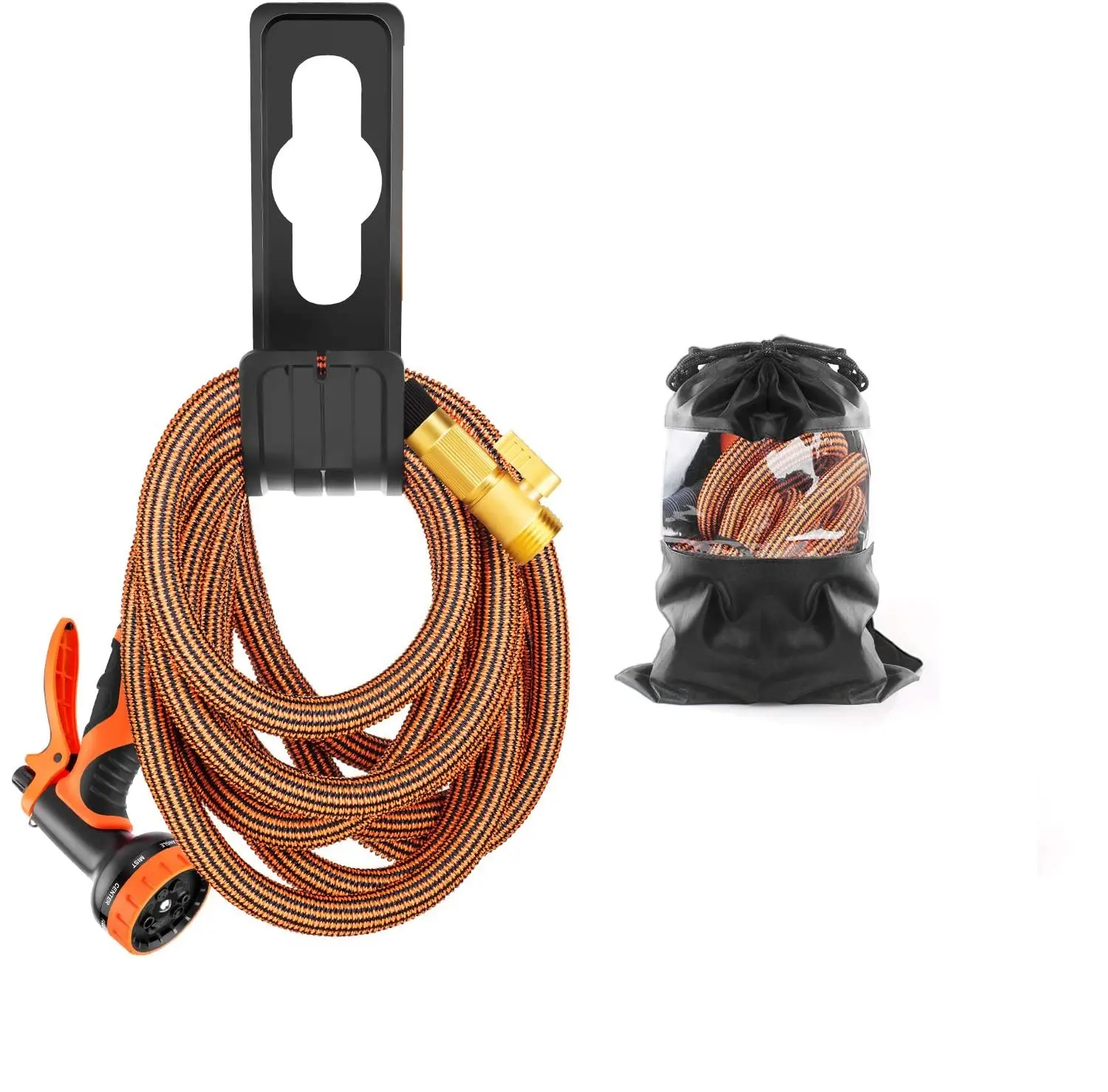 Black+Orange Garden Supplies Expandable Hose solid brass fitting with multifunctional water gun best for Watering