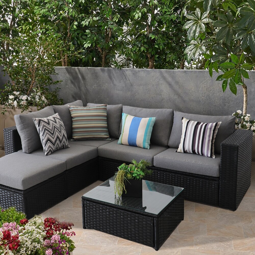 Outdoor 5 Piece PE Rattan Sectional Sofa Set