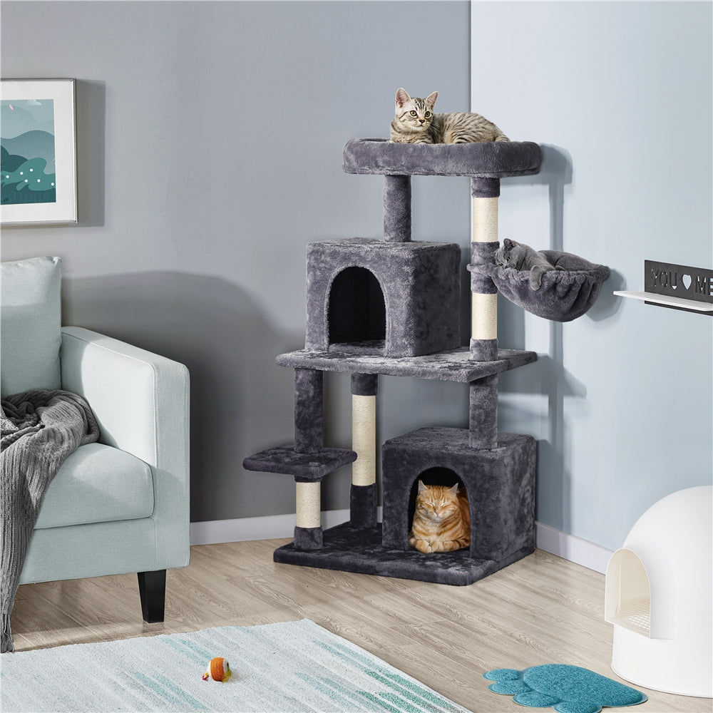 Topeakmart 46.5in Multilevel Cat Tree Condo Scratching Post Tower with Basket， Dark Gray