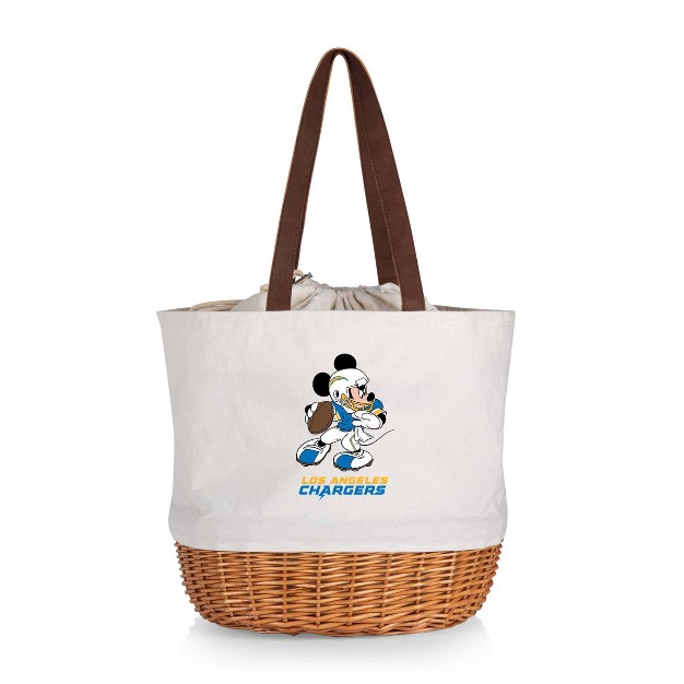 Nfl Los Angeles Chargers Mickey Mouse Coronado Canvas And Willow Basket Tote Beige Canvas