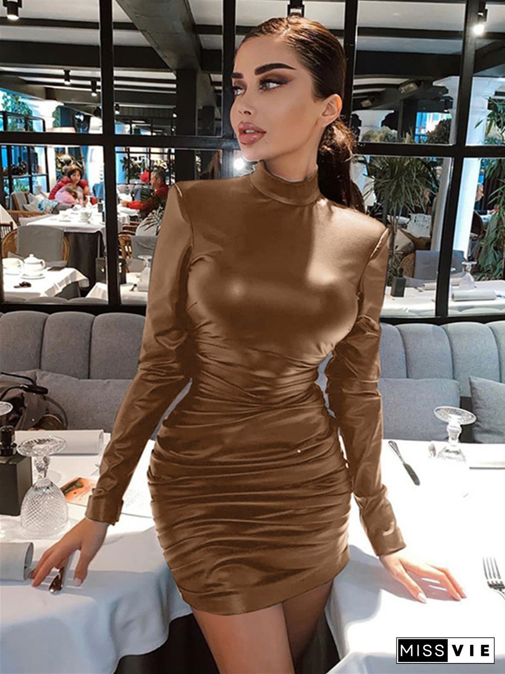 Sexy Slim Slim Wrinkle Long Sleeve Dress