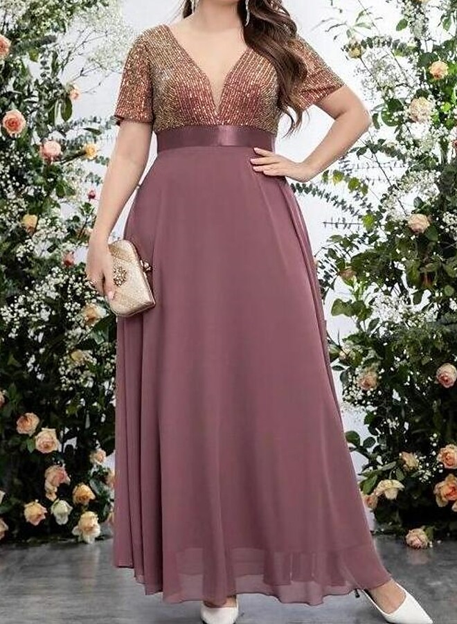 Women's Plus Size Party Dress Print V Neck Short Sleeve Spring Summer Stylish Modern Maxi long Dress Formal Party Dress