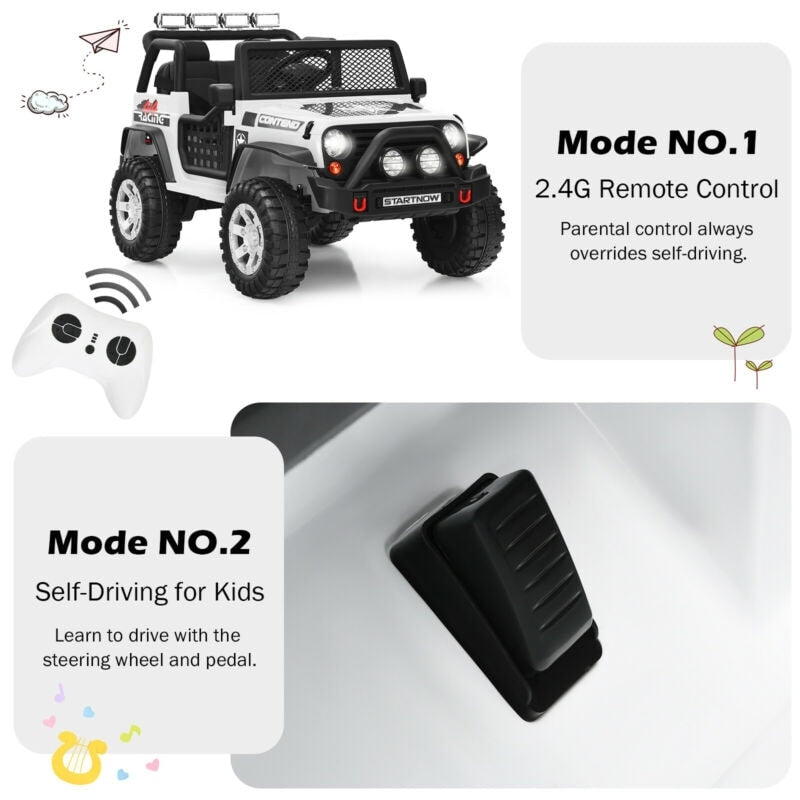 Kids Ride on Jeep Car 12V Battery Powered Electric Riding Toy Truck with Remote Control, Lights & Music