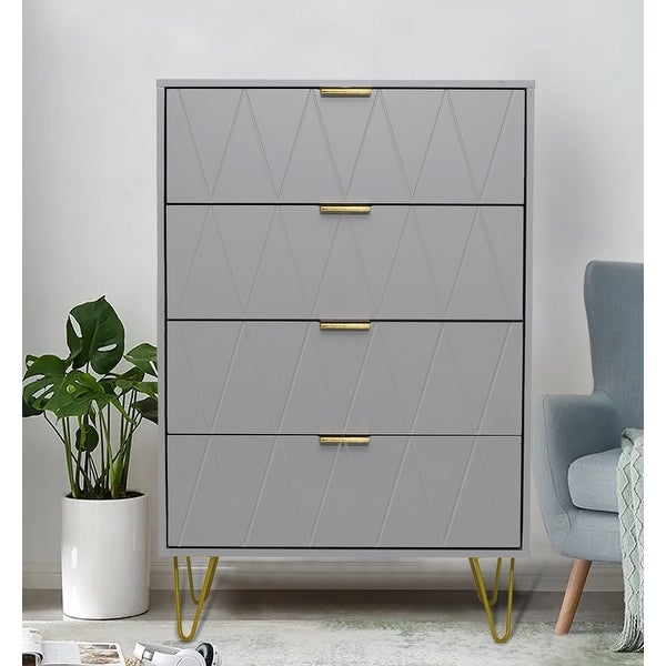 4 Drawers Chest Of Dresser Tall Storage Tower Cabinet with Metal Legs For Bedroom Living Room - - 37609233