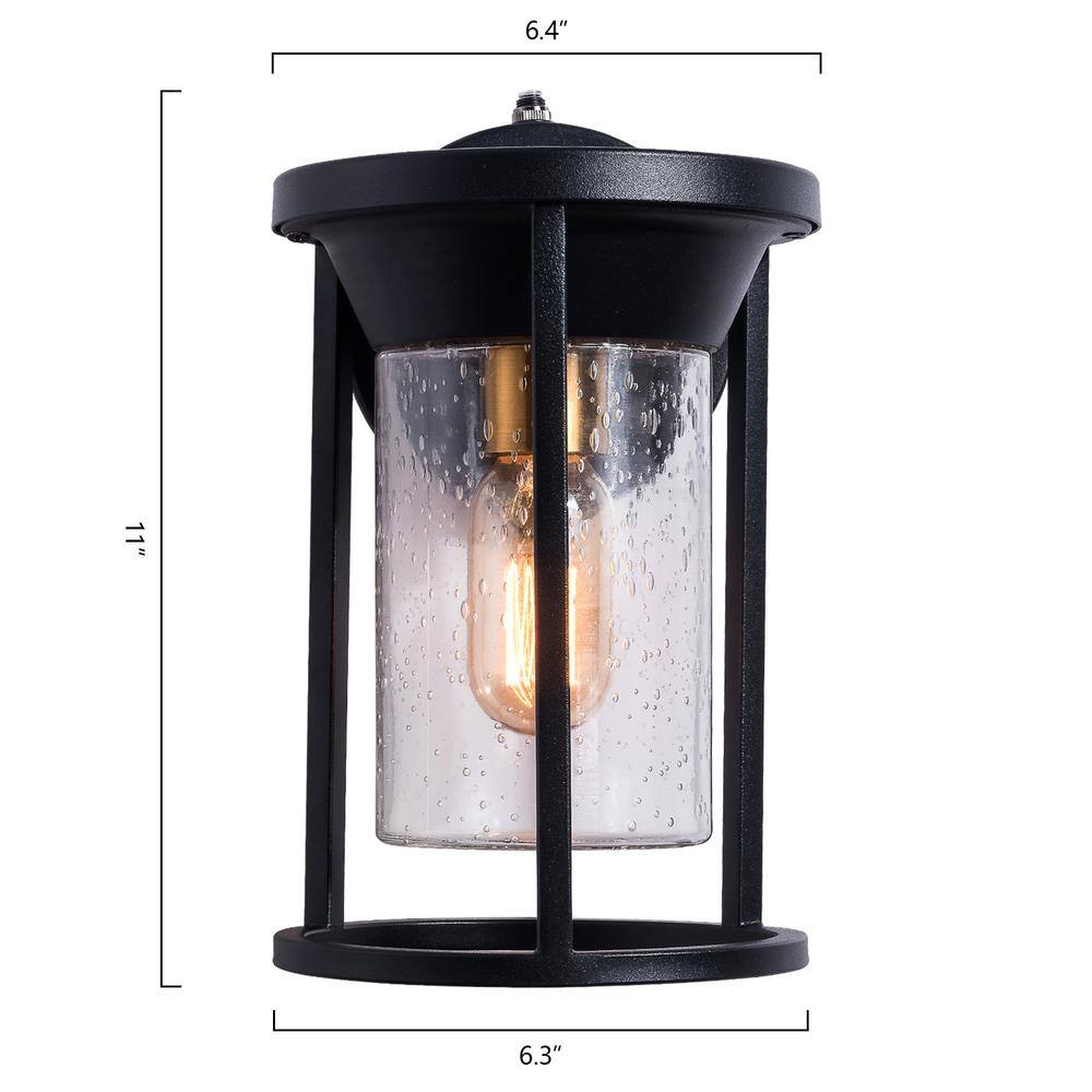 Maxax Hawaii 11.02 in. H Black Seeded Glass Hardwired Outdoor Wall Lantern Sconce with Dusk to Dawn (Set of 2) 25252W