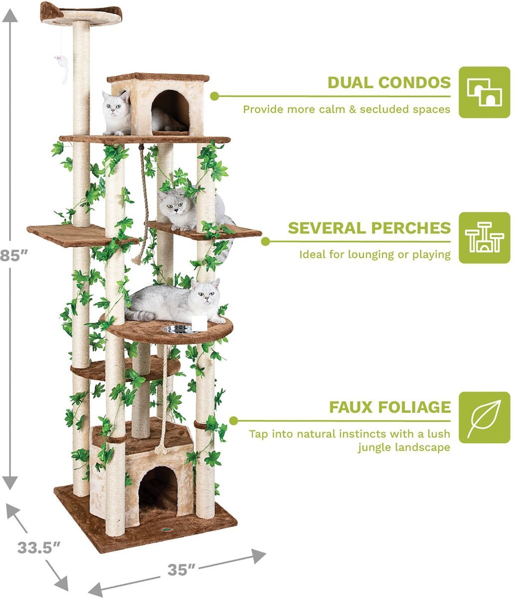 Go Pet Club 85-in Forest with Leaves Cat Tree， Beige/ Brown