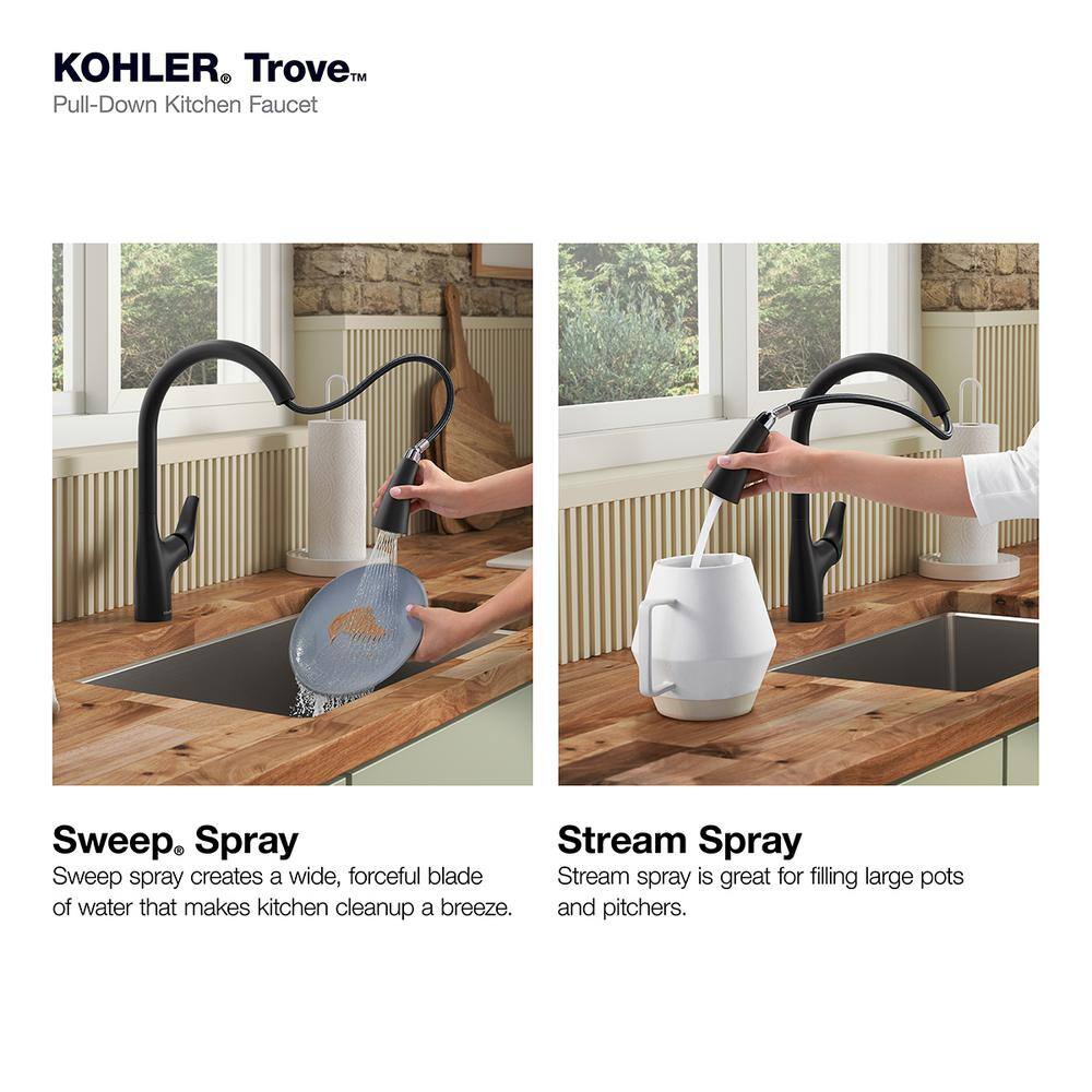 KOHLER Trove Single Handle Pull Down Sprayer Kitchen Faucet in Matte Black R33300-BL