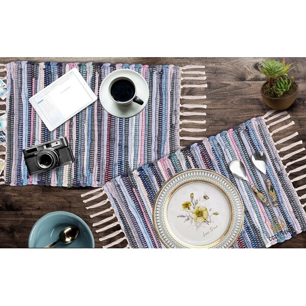 100% Cotton Woven Placemats for Dining Room Rectangle 14''x20'' with Fringes | Set of 6 | Washable