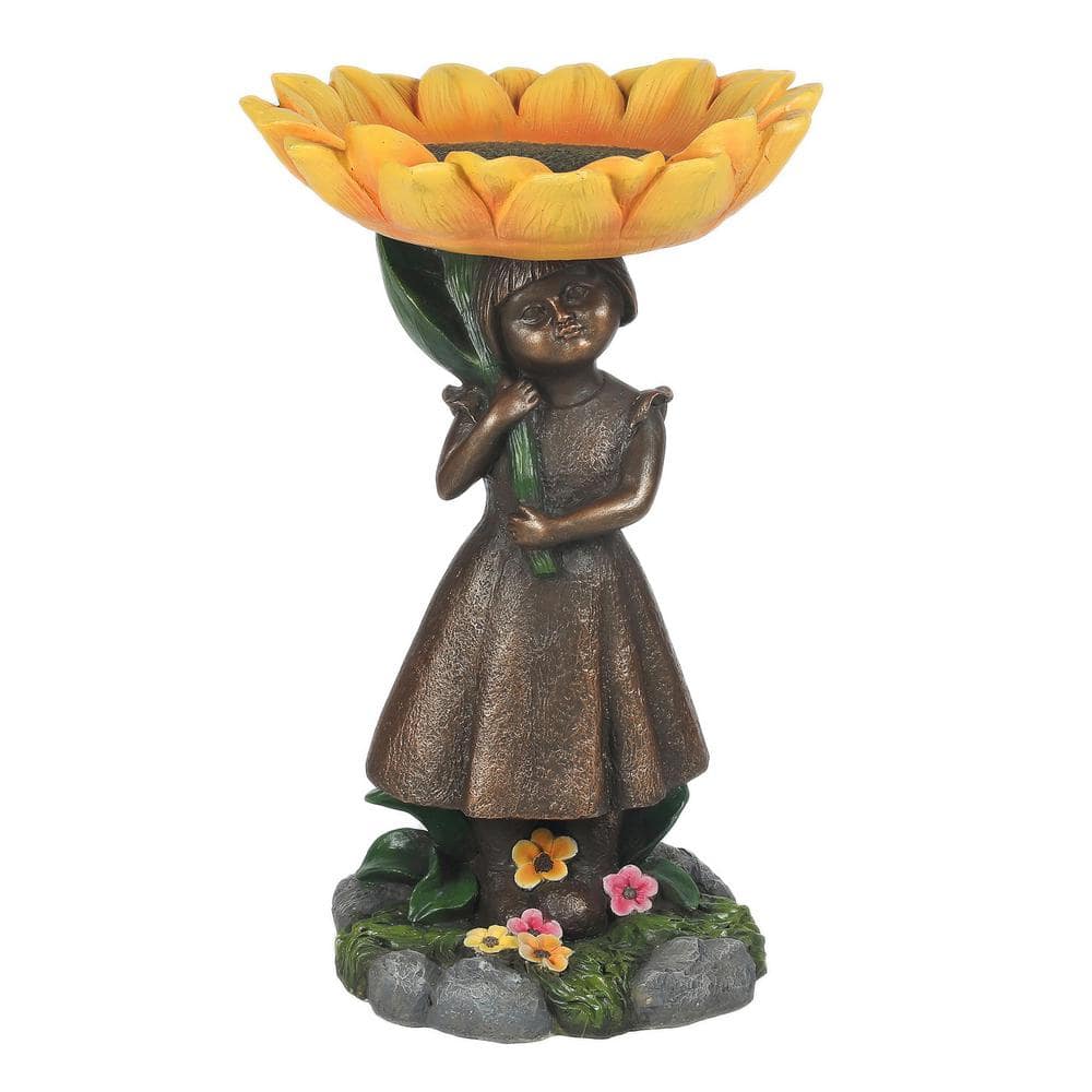 Luxen Home Resin Sunflower Girl Bird Bath WHP1297