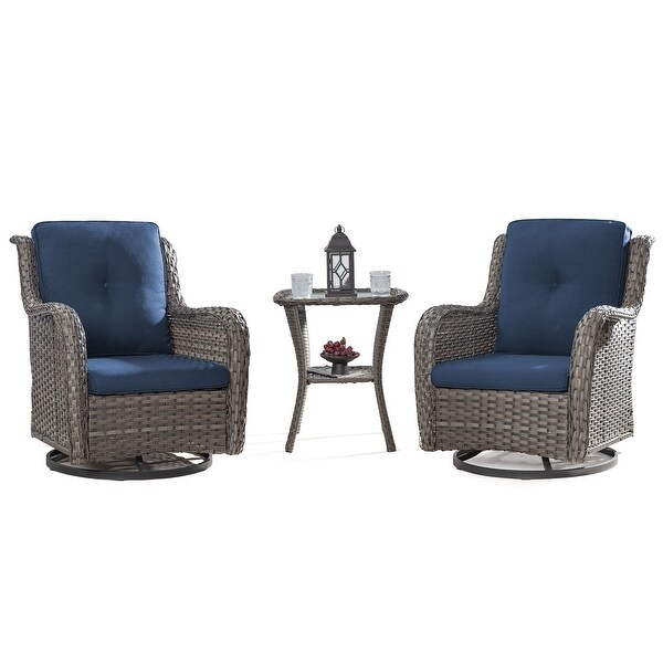 Cozywor 3Piece Wicker Patio Swivel Outdoor Rocking Chair Set