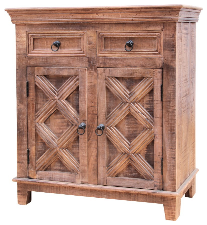 Farmouse Rustic Wood 2 Drawer 2 Door Accent Cabinet Rustic X Collection   Rustic   Accent Chests And Cabinets   by Sideboards and Things  Houzz