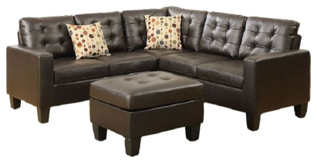 Barcelos 4 Piece Modular Sectional Bonded Leather With Ottoman  Espresso   Contemporary   Sectional Sofas   by Hollywood Decor  Houzz