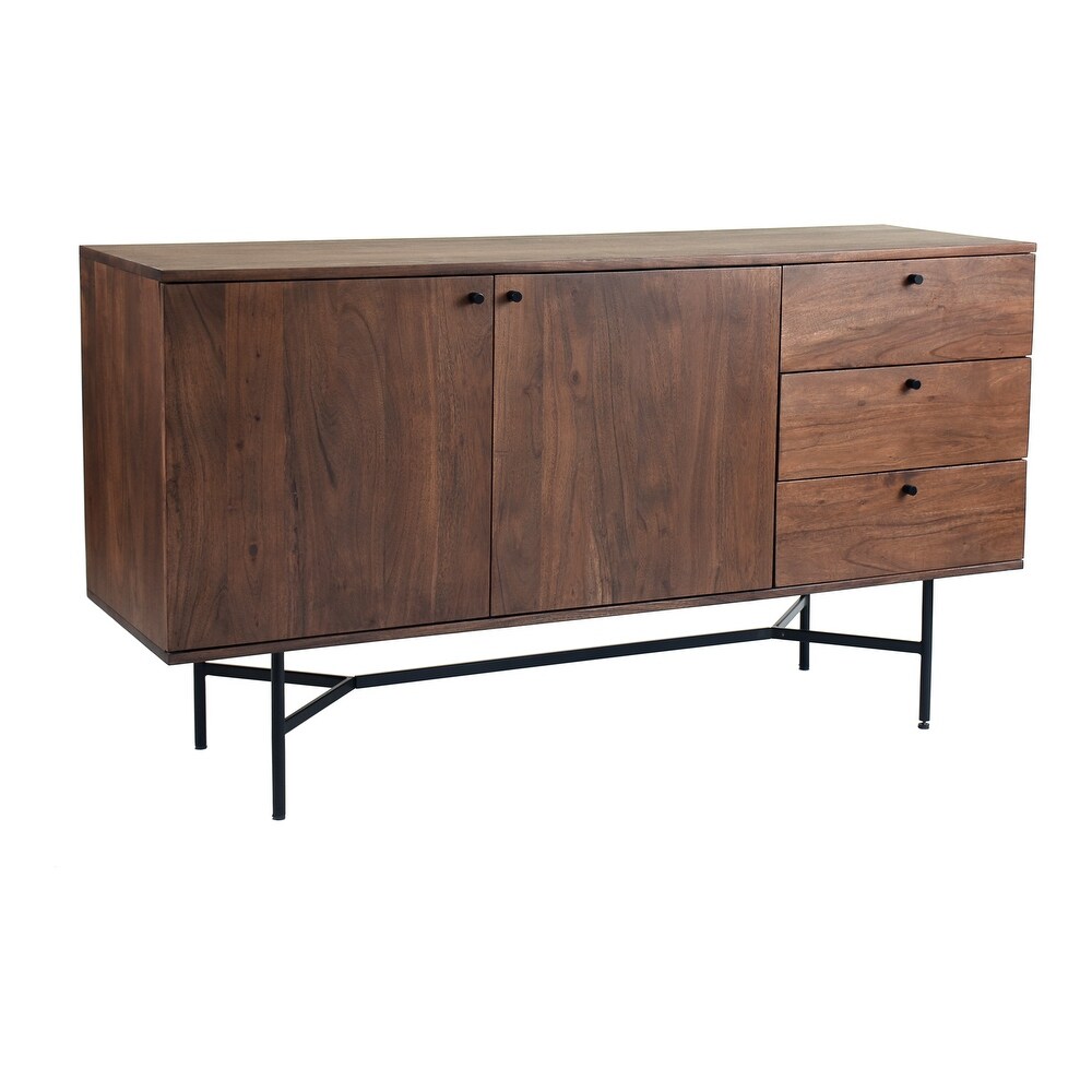 Aurelle Home Becca Modern Acacia Wood Iron Base Sideboard   Dark brown glaze