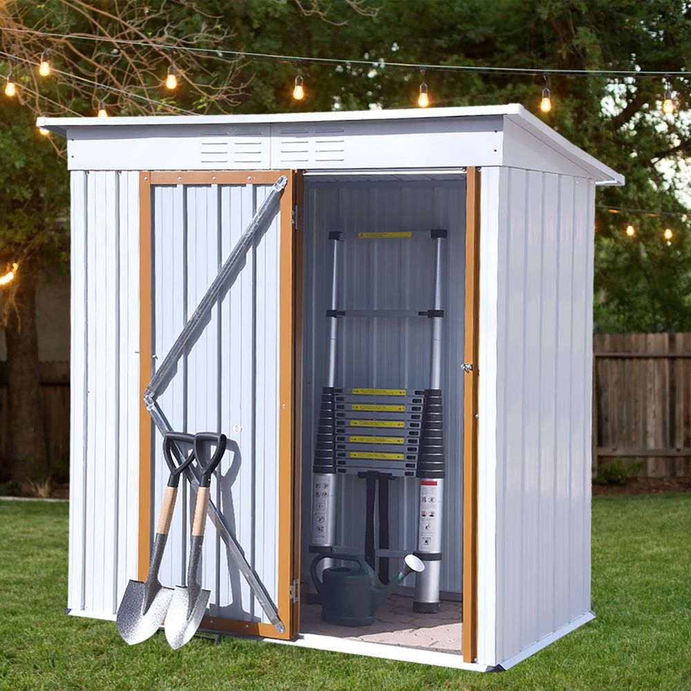 Patio Lockable Outdoor Metal Storage Shed Garden Lawn Tool Shed Backyard White