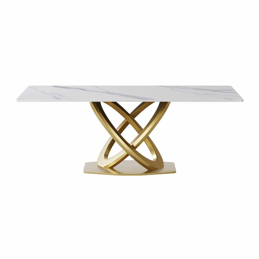 Modern Marble Dining Table with Gold Geometric Base