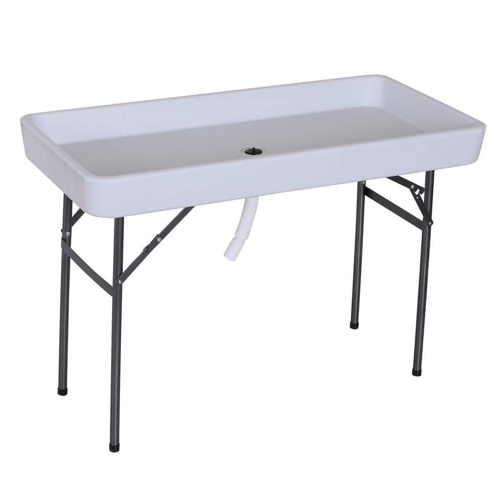 Outsunny 4 ft Portable Folding Fish Fillet Cleaning Patio Dining Table with Sink and Water Drainage