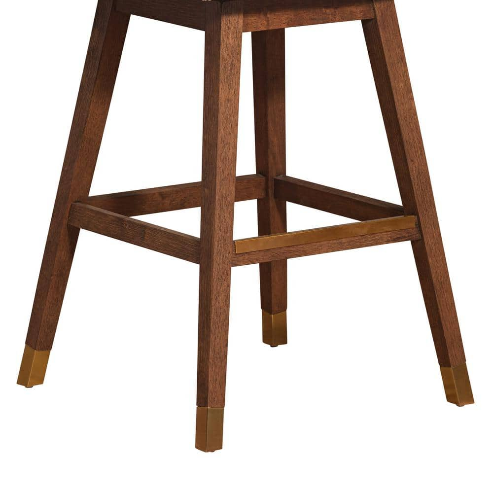 Armen Living Basila 40.5 in. Brown Oak Swivel  Wood Bar Stool with Taupe Fabric Seat 840254332201