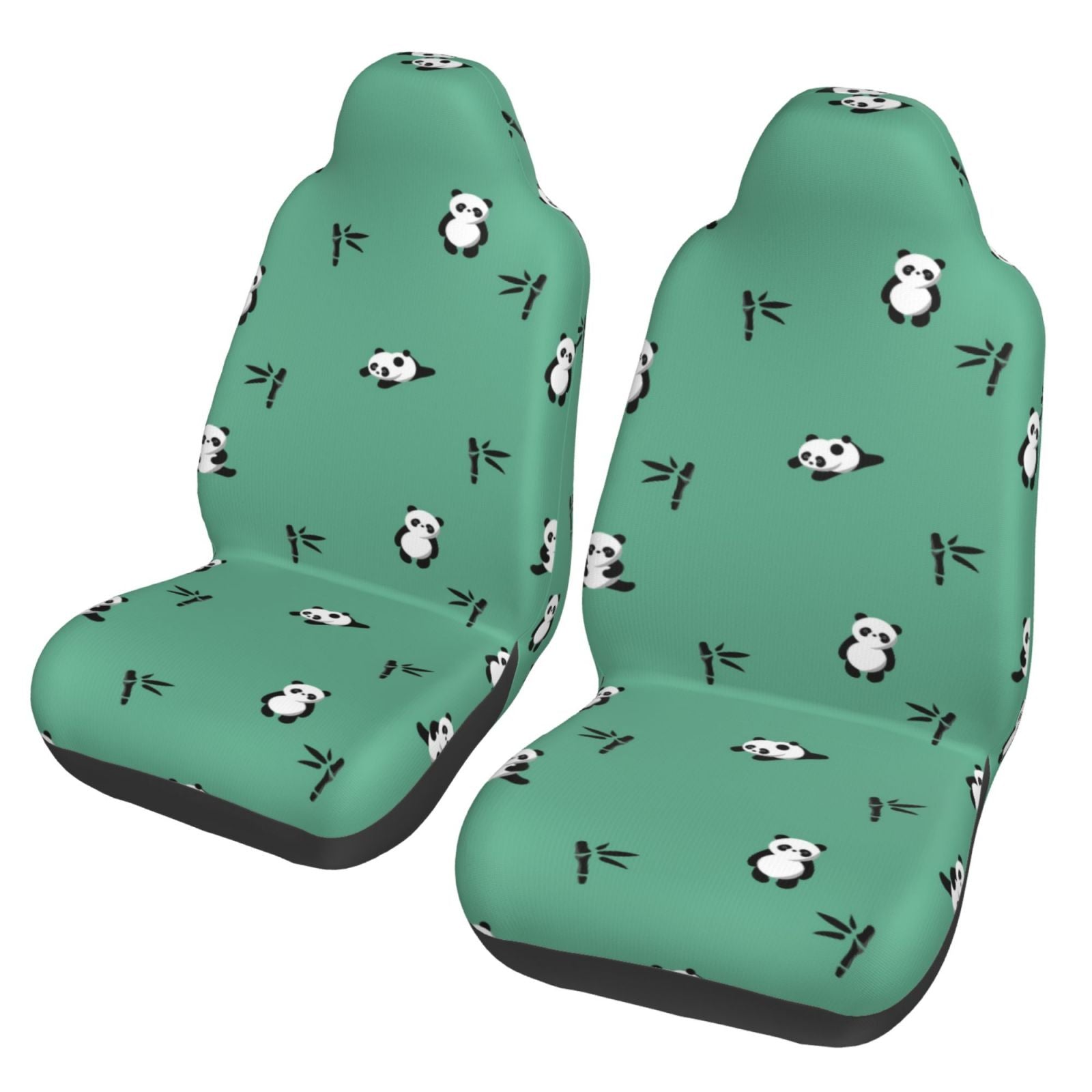 TEQUAN Front Seat Covers， Cute Pandas Green Pattern 2 Piece Car Seat Cover Fit Most Car SUV Truck Van