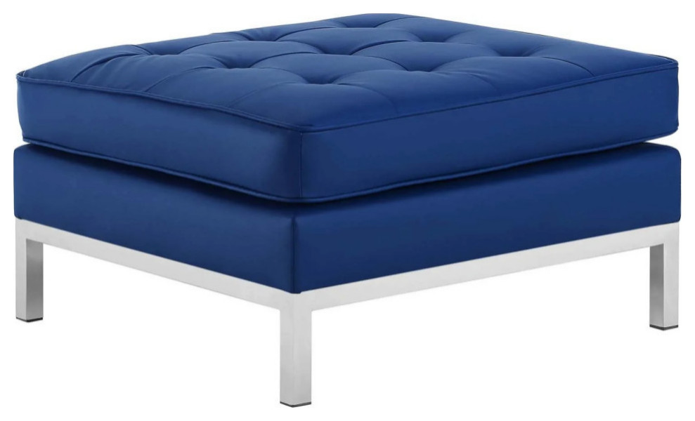 Milan Navy Silver Tufted Upholstered Faux Leather Ottoman   Contemporary   Footstools And Ottomans   by V.S.D Furniture  Houzz