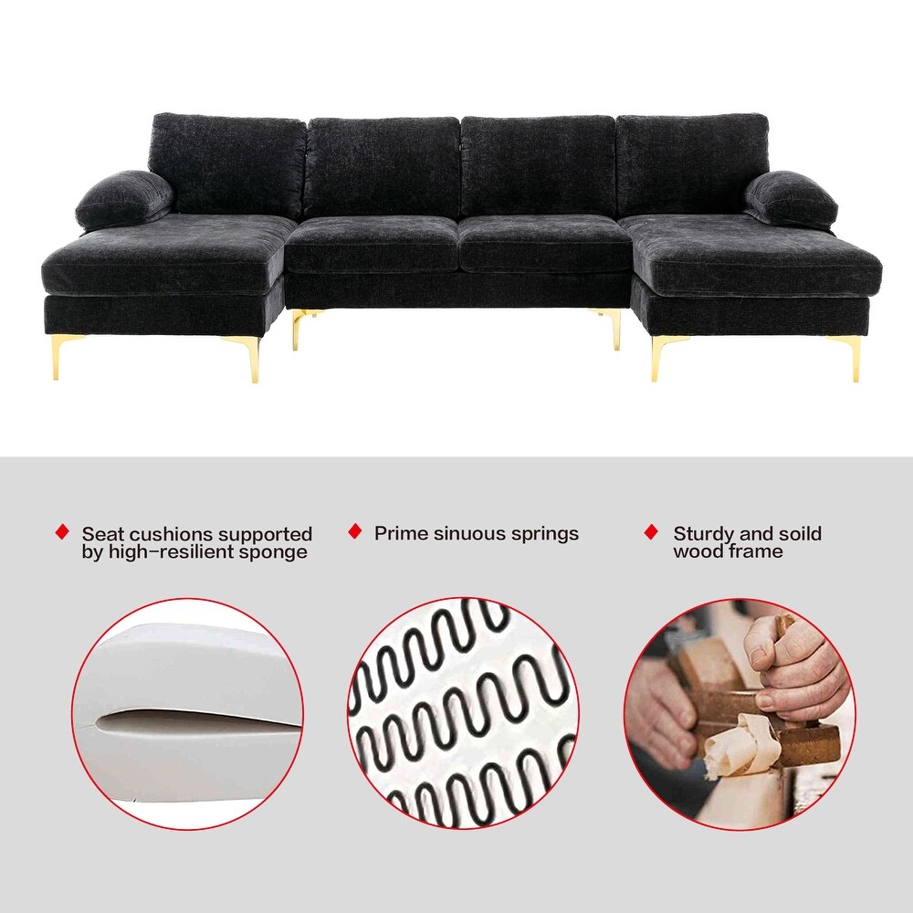 Polyester Upholstered U shaped Stationary Sectional Sofa With Wood Legs