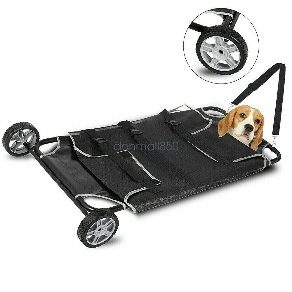 Miumaeov Animal Stretcher Pet Trolley 45x27'' Pet Bed 2 Castors 250lb Capacity Mesh Style with 2 Wheels for Dog and Other Animal