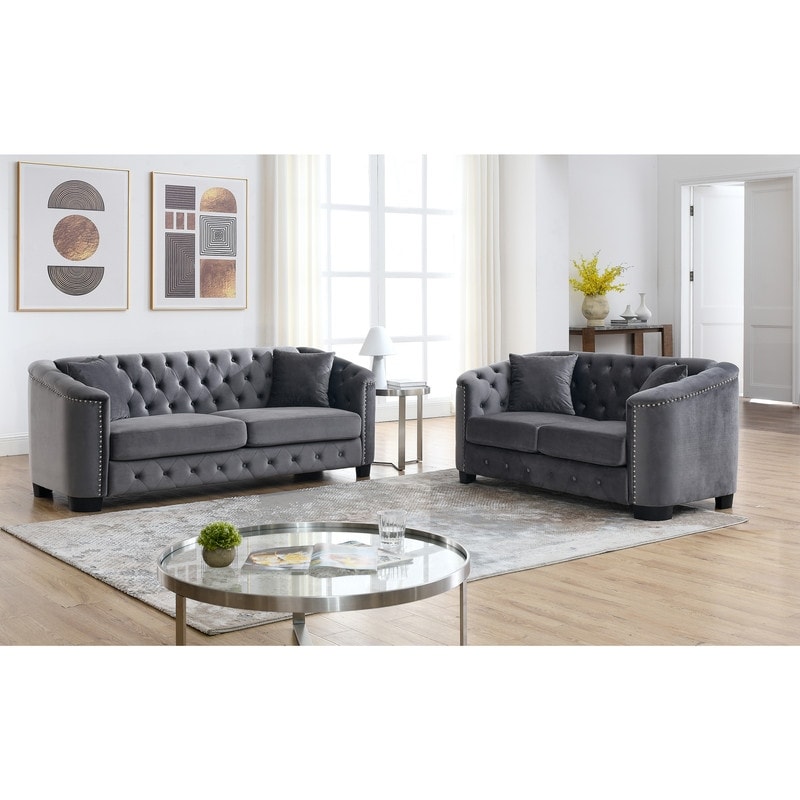 2 Piece Sofa Set Velvet Sofa Set  Three Seater Sofa   Double Seat