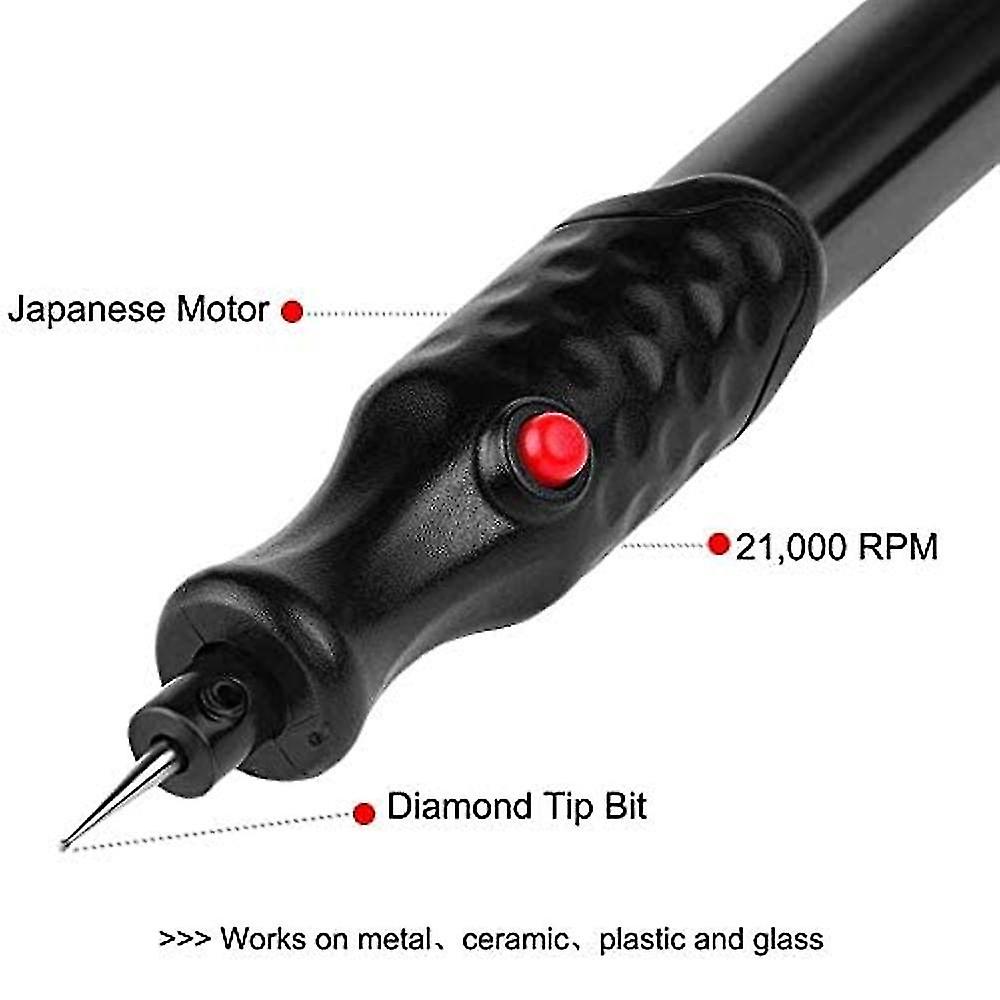 Engraving Pen， Portable Electric Carving Tools Engraving Pen With Diamond Tip For Jewellery， Metal， Glass， Stone， Plastic， Wood， Black， One Piece