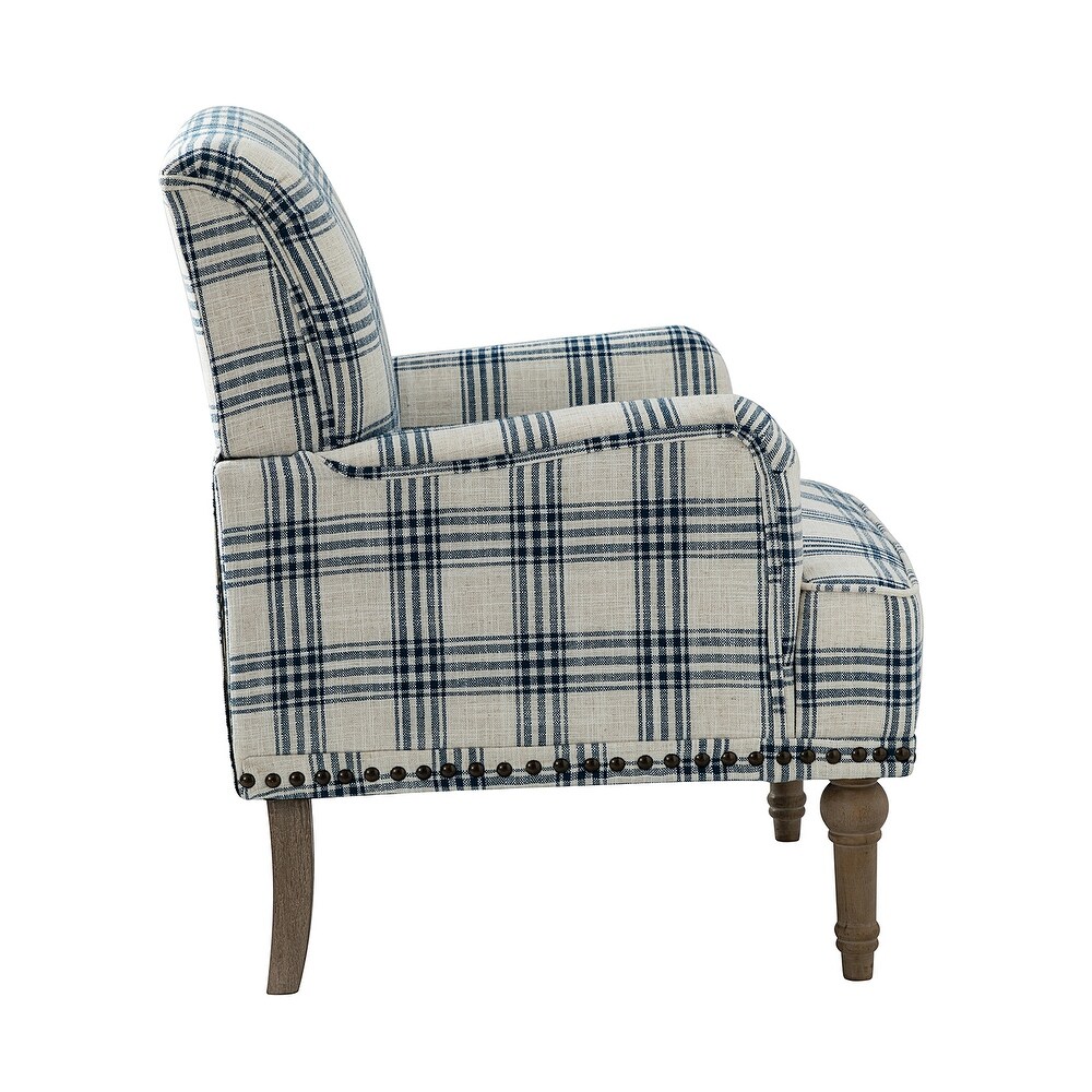 Geltrude Farmhouse Vintage Plaid Accent Armchair with Nailhead Trim by HULALA HOME