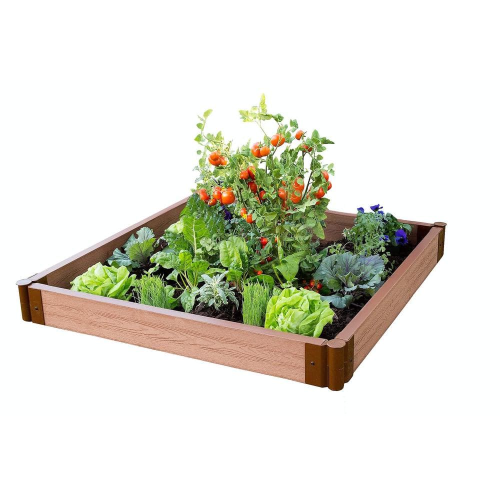 Frame It All Two Inch Series 4 ft. x 4 ft. x 5.5 in. Classic Sienna Composite Raised Garden Bed Kit 300001080