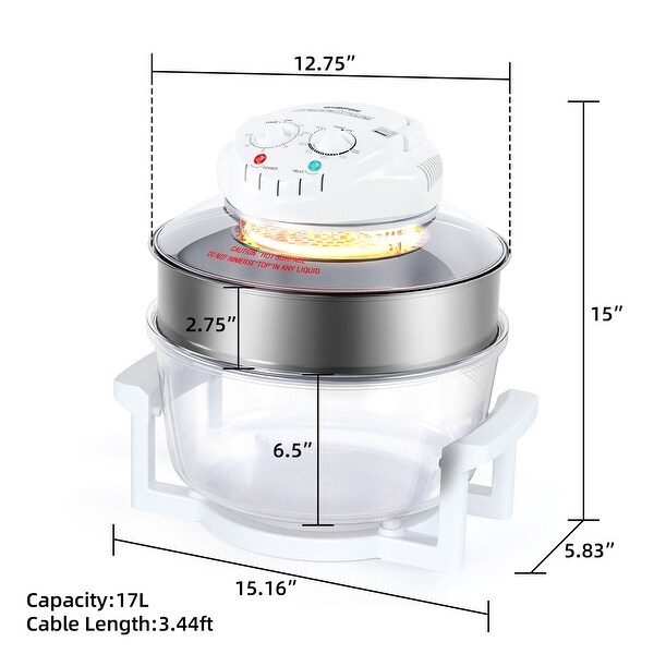 17 Quart 1400W Halogen Tabletop Oven Oil-Less Cooking Countertop - 12.6 inch