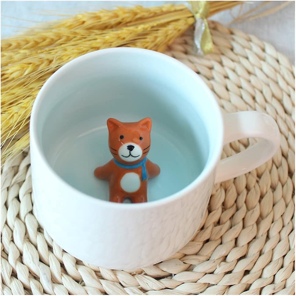 3d Coffee Mug Animal Inside 12 Oz With Cat， Cute Cartoon Handmade Figurine Home Ceramics Cups Morning Mugs